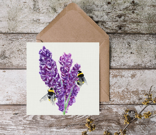 Bumblebees and Lavender Greetings Card