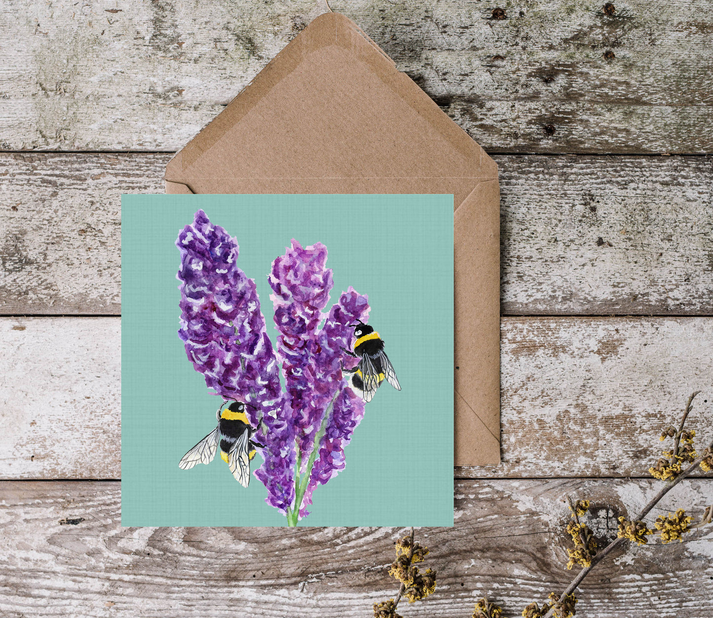 Bumblebees and Lavender Greetings Card